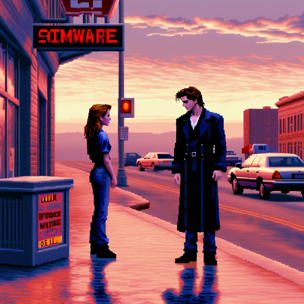 00095-lcas artstyle, Vampire Kristen Stewart from the movie __Twilight__ is seen preying on a man for his blood at the downtown mall.png